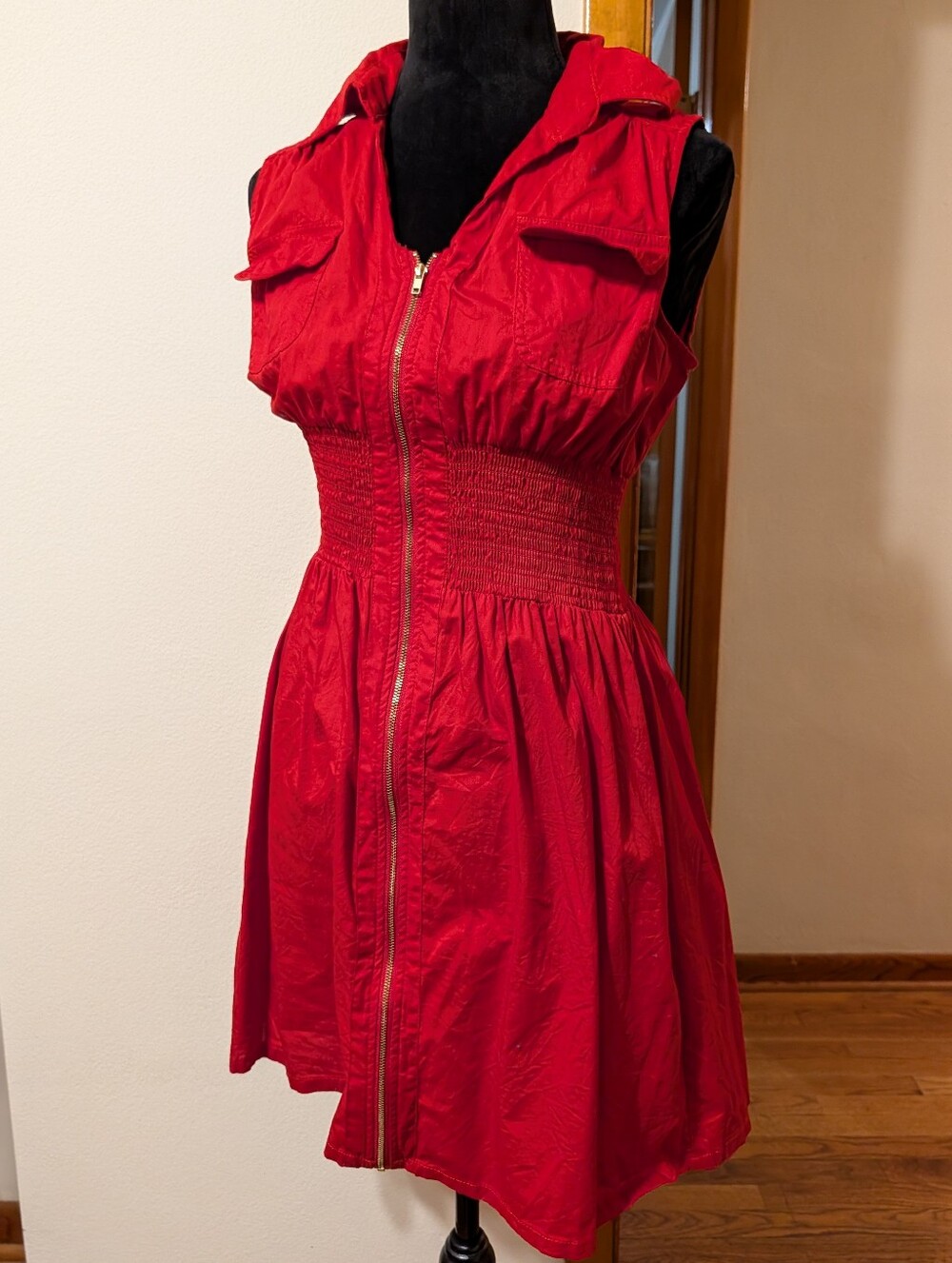 Tommie Red Linen Skater Style Zip Up Shirt Dress